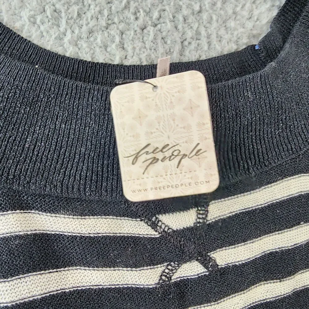 Free People Block Party Pullover Sweater Women's XS Black Pearl Combo Round Neck - Picture 7 of 15